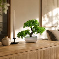 Classic Bonsai artificial tree in white pot on oak sideboard — Decorus Designs