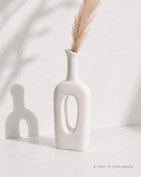 Cutout Handle Pitcher ceramic vase with pampas grass