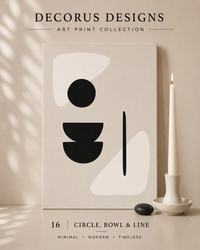 Circle Bowl and Line wall art print — black circle and line composition on cream, Decorus Designs