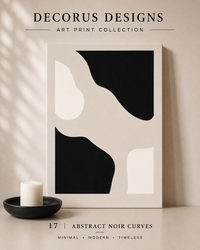 Abstract Noir Curves wall art print — black abstract curved shapes on cream background, Decorus Designs