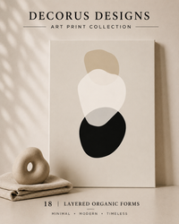 Layered Organic Forms wall art print — overlapping black and cream organic shapes, minimalist wall art, Decorus Designs