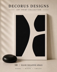 Fluid Negative Space wall art print — bold black curved forms with cream negative space, Decorus Designs