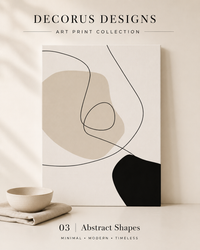 Abstract Shapes wall art print — black and cream organic shapes, japandi style, Decorus Designs