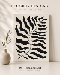 Botanical Leaf wall art print — black zebra leaf illustration on cream background, Decorus Designs