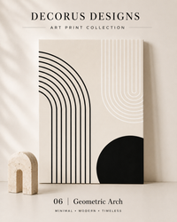 Geometric Arch wall art print — black arch line drawing on cream, modern minimalist, Decorus Designs