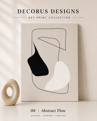 Abstract Flow wall art print — black flowing abstract form on cream, japandi wall decor, Decorus Designs