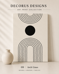 Arch Lines wall art print — black concentric arch lines on cream background, Decorus Designs