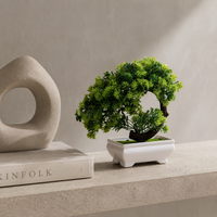 Twin Bonsai artificial tree in white pot on bedside table — Decorus Designs